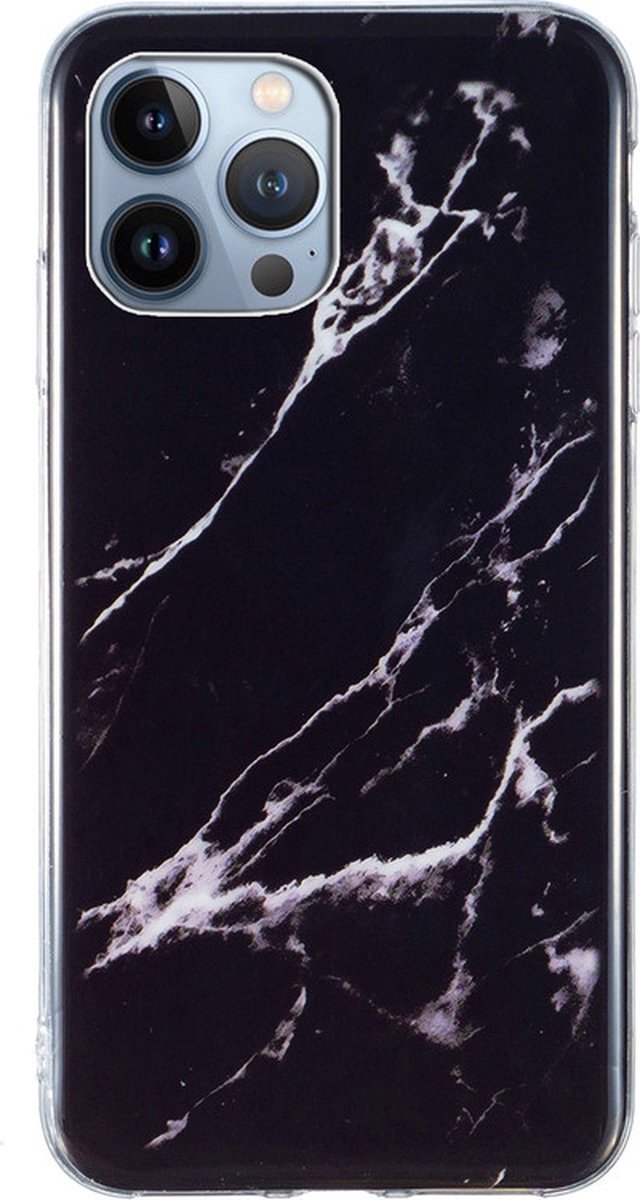 iPhone 12 PRO MAX Hoesje - Siliconen Back Cover - Marble Print - Zwart Marmer - Provium