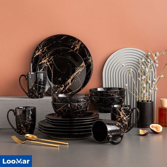 Ensemble de vaisselle LooMar - 12 pièces - 6 personnes - Céramique - Luxe -  Service