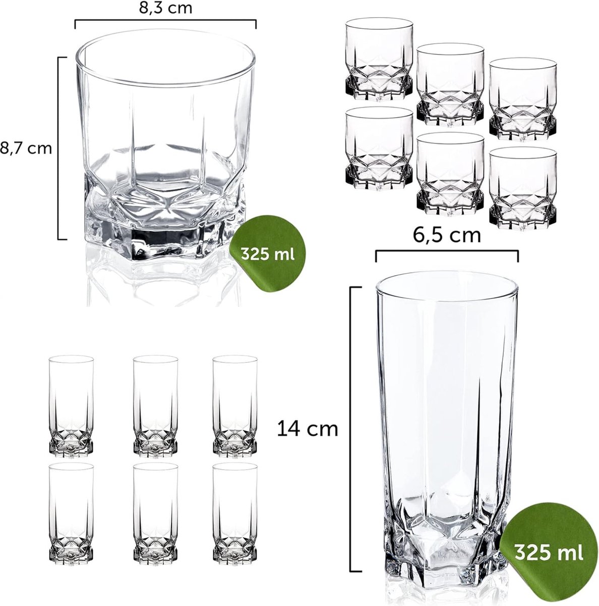 Lot de 6 verres a eau 39cl Mabouteille.fr® - Verre a cocktail 8,5x10 cm  pour alcool, jus de fruit, eau… [Verre a eau design] - Cdiscount Maison