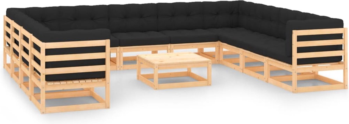 The Living Store 12-delige Loungeset met antracietkleurige kussens grenenhout - Loungestoel - Loungehoek - Palletsoort - Buitendecoratie - Tuinlounge
