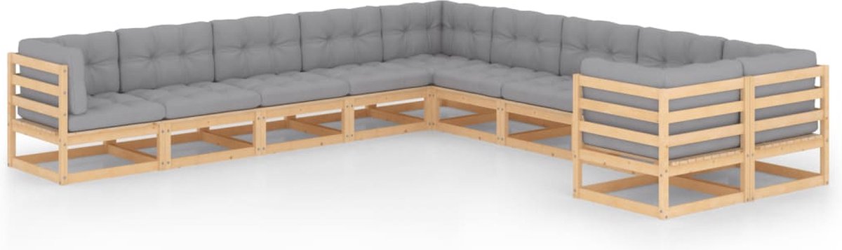 The Living Store 10-delige Loungeset met kussens massief grenenhout - Loungeset - Tuinset - Houten Lounge - Buitendecor - Tuinlounge
