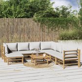 The Living Store Bamboe Tuinset - Modulaire Loungebank - Inclusief Tafel - Lichtgrijze Kussens