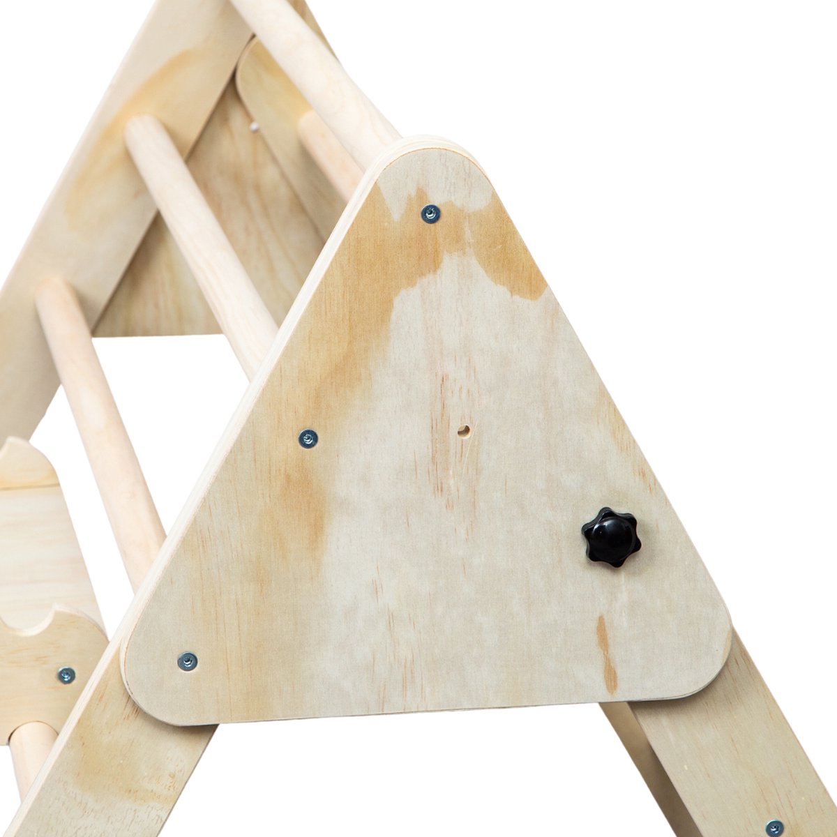 Buxibo XXL Klimrek - Opvouwbare Driehoek + Klimboog + Helling met Glijbaan - Montessori Meubels Houten Speelgym - Naturel - 210x83x81cm — afbeelding 3