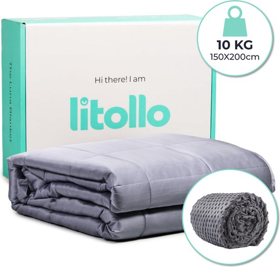 Couverture lestée Litollo 10 kg avec revêtement extérieur doux - Weighted Blanket - Matériau en Bamboe durable - Grijs - 150x200cm