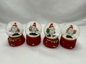 Decoratieve set van 4 glitterbollen met Kerstman - Kerstster /Kerstboom bruin/ Kerstboom groen en Kerstbal - Hoogte 6.5 x dia 5 cm - Polyresin + Glazen bol - Kerstdecoratie - Kerstversiering - Woonaccessoires