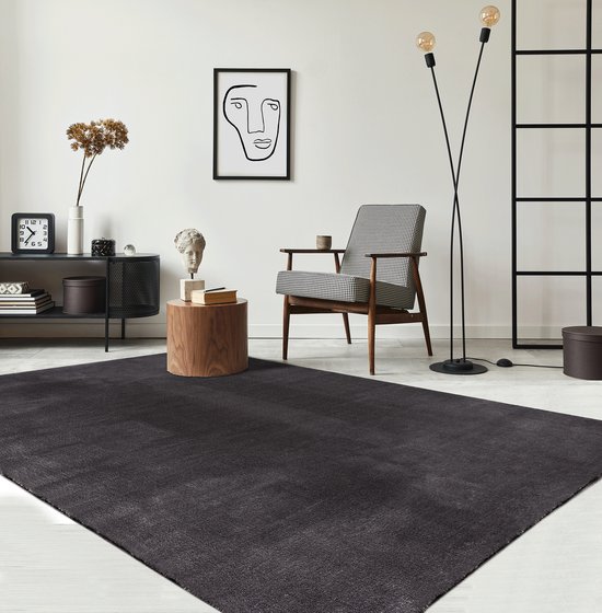 the carpet RELAX – Extra Zacht & Wasbaar Vloerkleed tot 30°C met Antislip Onderzijde – Fluweelachtige Structuur – Voor Slaapkamer of Woonkamer – Antraciet, 60 x 110 cm