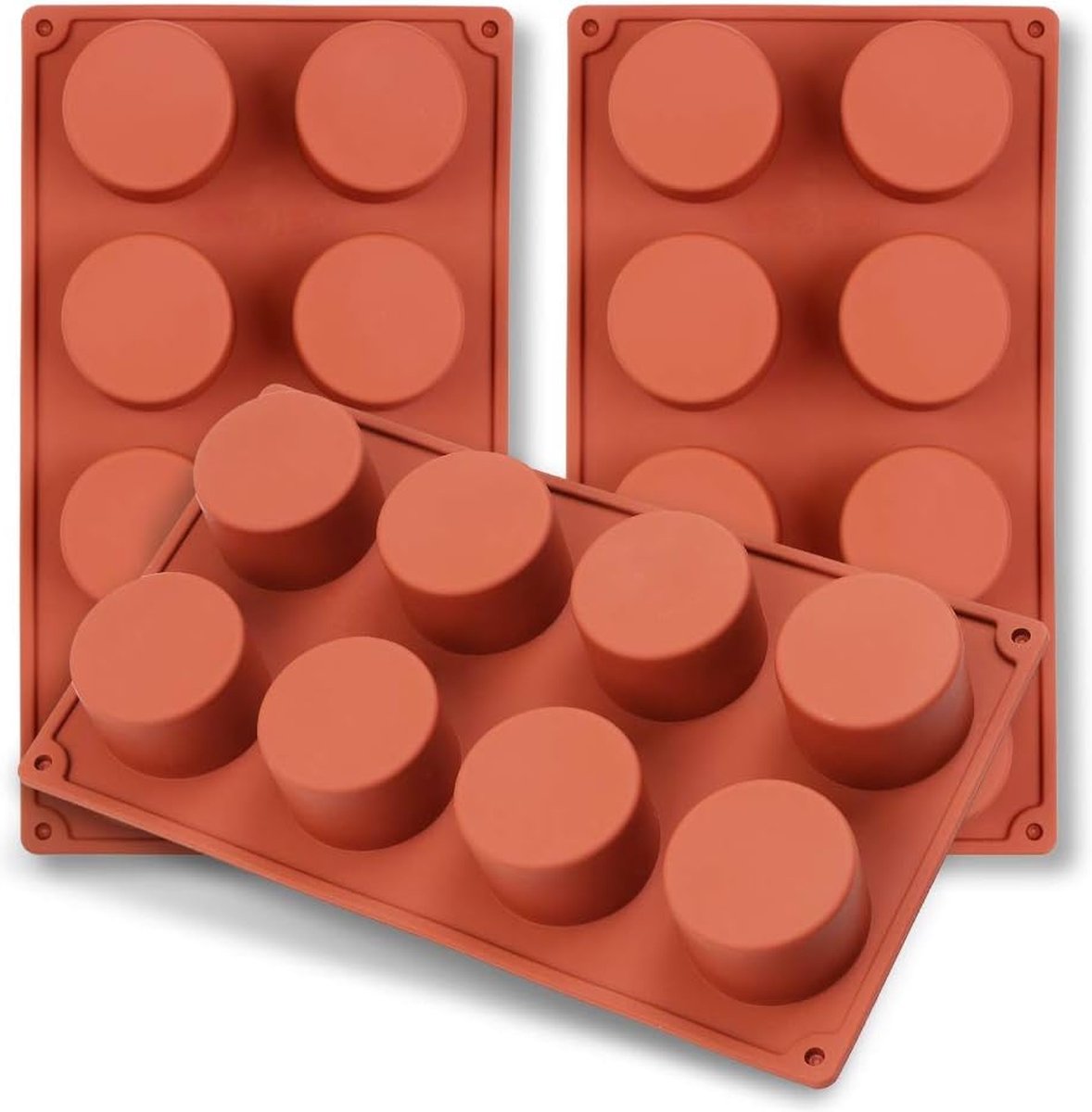 Cilinder-siliconenvorm met 8 holtes, 3 pakjes cilindervormen voor het maken van handgemaakte zeep, chocolade, zeepkaarsen en geleibruin