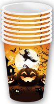 Fiestas Guirca Halloween/horror pompoen feest bekers - 24x - zwart - papier - 240 ml