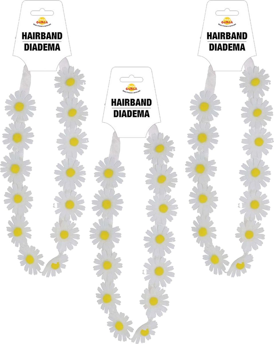 Fiestas Verkleed haarband met bloemen - 6x - wit - meisjes/dames - Hippie/flower Power