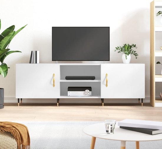 The Living Store Televisiekast X - Tv-meubel 150x30x50 cm - Hoogglans wit