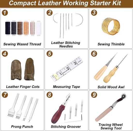Outils de couture du cuir, outils à main en cuir, kit de couture à la main  avec fil de