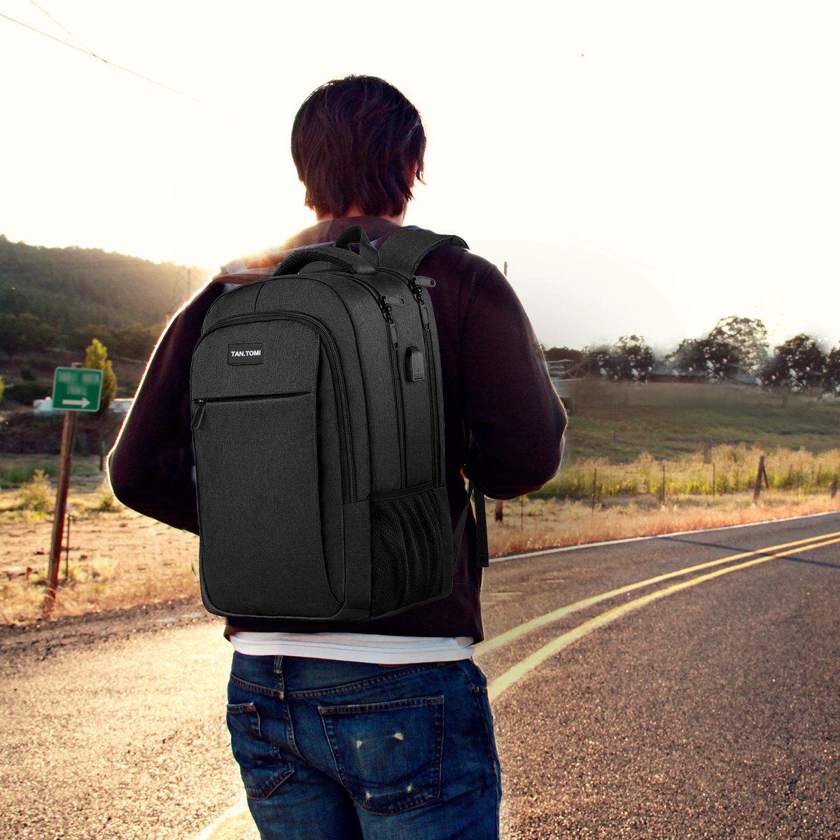 TAN.TOMI Laptop Rugzak 17.3 Inch – Grote Rugzak 36L voor School, Werk en Reizen – Spatwaterdichte Schooltas met USB-poort – Laptop Backpack voor Dames en Heren – Zwart – foto 6