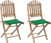 The Living Store Buitenstoelen set - bamboe - 50x42x92 cm - inklapbaar - groen kussen