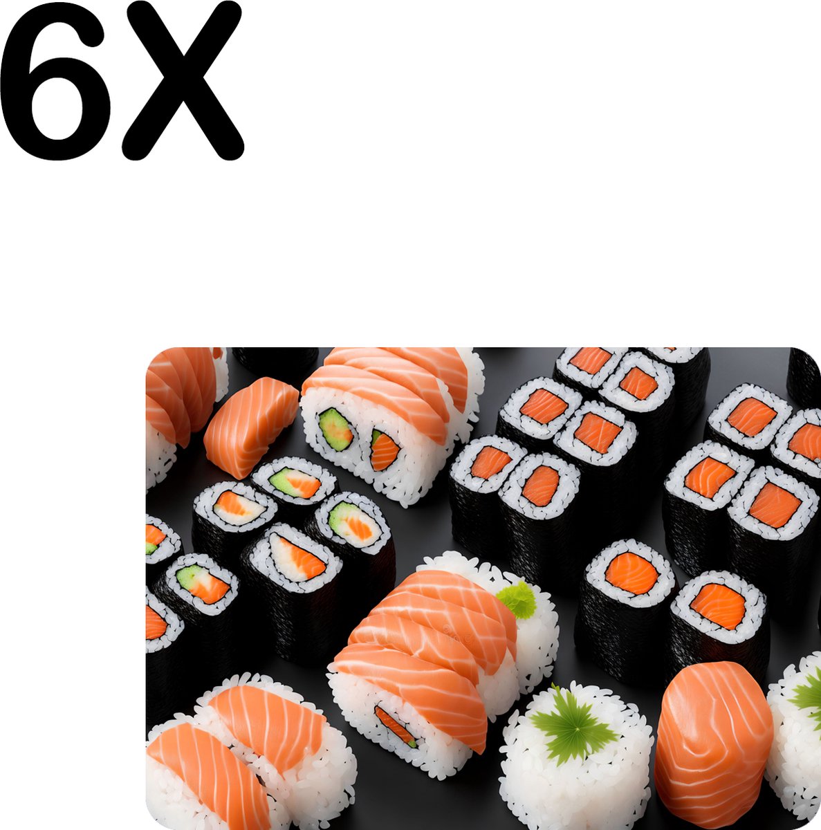 BWK Flexibele Placemat - Sushi met Zalm - Set van 6 Placemats - 35x25 cm - PVC Doek - Afneembaar