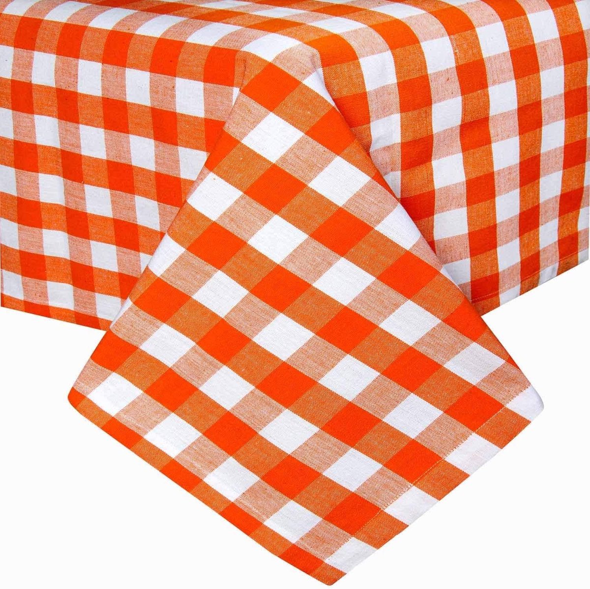 Geruit tafelkleed, oranje, Gingham-tafelkleed van 100% katoen met ruitpatroon, vierkant tafelkleed voor eettafel of keukentafel, 137 x 228 cm