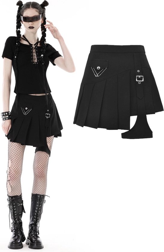 Dames gothic rok punk mini rok korte steampunk rok cosplay party club kleding rokken tartan kant geplooide rok, Alles in het zwart, S