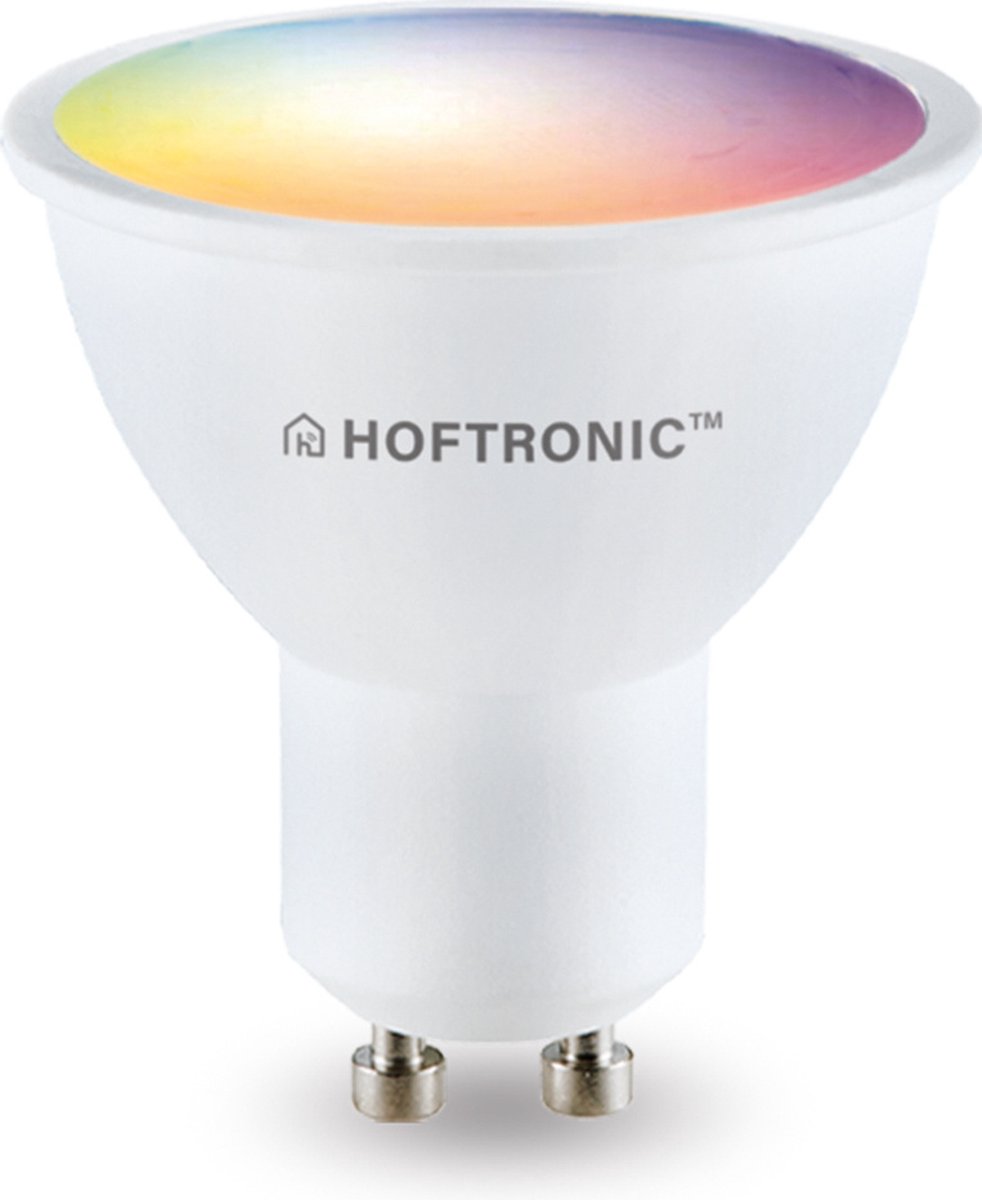 HOFTRONIC SMART GU10 smart lamp - LED - Besturing via app - WiFi - Bluetooth - Dimbaar - Slimme verlichting - 120° - 5.5 Watt - 400 lumen - 230V - 2700-6000K - RGBWW - 16.5 miljoen kleuren - Smart spotje - Compatibel met alle smart assistenten