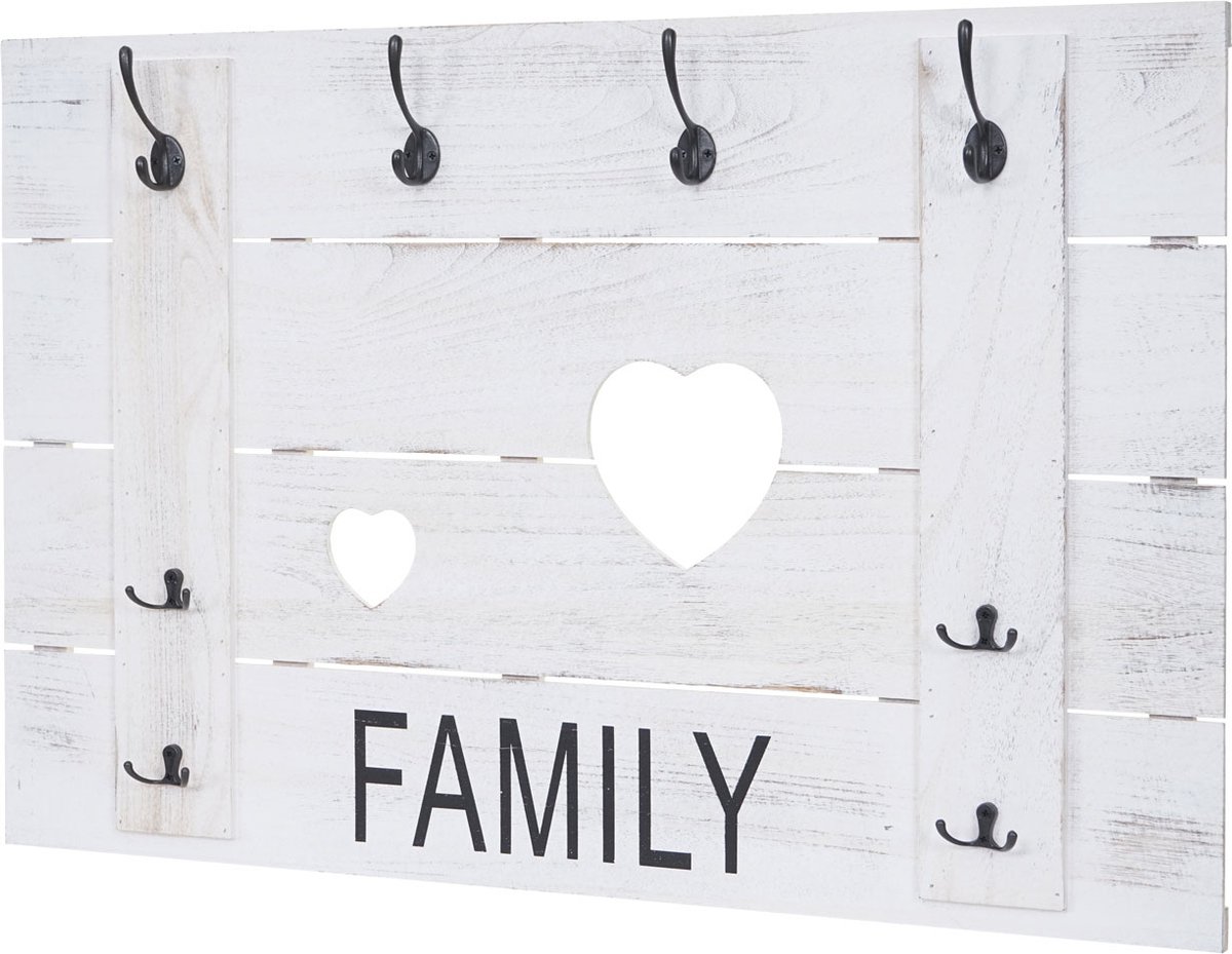 MCW Wandkapstok MCW-C89 Familie, kapstok paneel kapstok, shabby-look vintage, 8 haken 60x90cm ~ wit, shabby