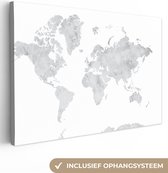 Canvas Wereldkaart - 30x20 - Wanddecoratie Wereldkaart - Grijs - Marmer