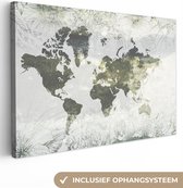 Canvas Wereldkaart - 30x20 - Wanddecoratie Wereldkaart - Bloemen - Geel
