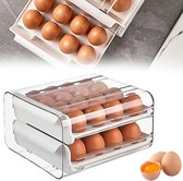 Eieropbergdoos Koelkast Eierlade Eierrek Plastic Eierdoos Koelkast Lade Eierrek voor 32 Eieren Dubbellaags Eierrek Box voor Verse Eieren Koelkast (Wit)
