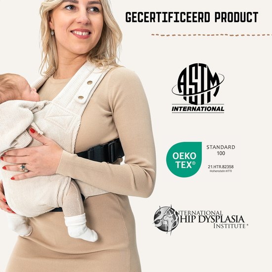 ByKay Click Classic - draagzak baby - ergonomisch - tot 18kg - newborn tot 2 jaar - comfortabel en snel - beige - Rib Almond Sand