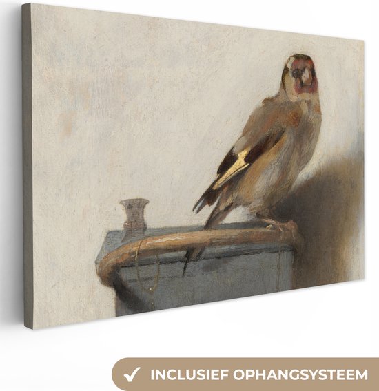 Canvas Schilderij - Het Puttertje - Oude Meester - 120x80 cm - Wanddecoratie - Hout Frame - Vogels - Woonkamer - Slaapkamer Decoratie - Accessoires