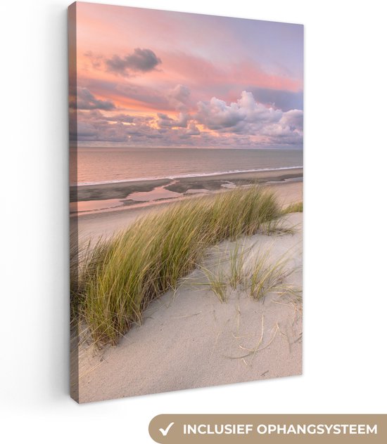 Canvas schilderij - Strand - Duin - Zee - Lucht - Planten - Schilderijen op canvas - 60x90 cm - Canvasdoek - Foto op canvas