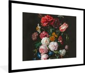 Fotolijst incl. Poster - Stilleven met bloemen in een glazen vaas - Schilderij van Jan Davidsz. de Heem - 80x60 cm - Posterlijst