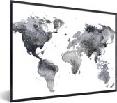 Fotolijst incl. Poster - Wereldkaart - Abstract - Grijs - Waterverf - 80x60 cm - Posterlijst