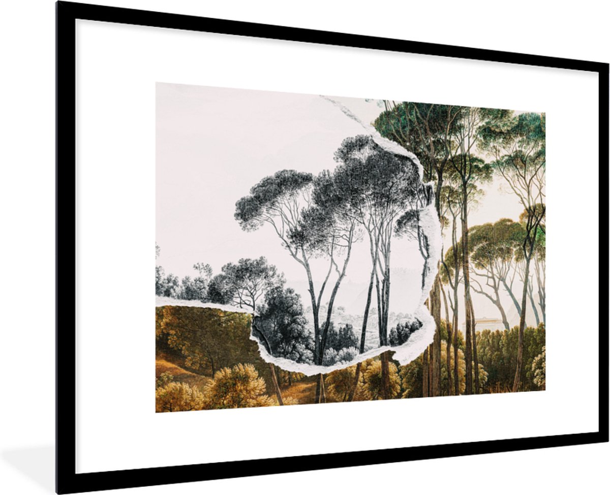Fotolijst incl. Poster Zwart Wit- Italiaans landschap parasoldennen - Kunst - Hendrik Voog
