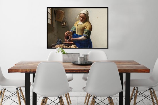 Cadre photo avec affiche - La Laitière - Peinture de Johannes Vermeer - 90x60 cm - Cadre pour affiche