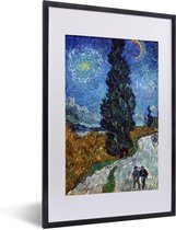 Fotolijst incl. Poster - Weg met cipres en ster - Vincent van Gogh - 40x60 cm - Posterlijst