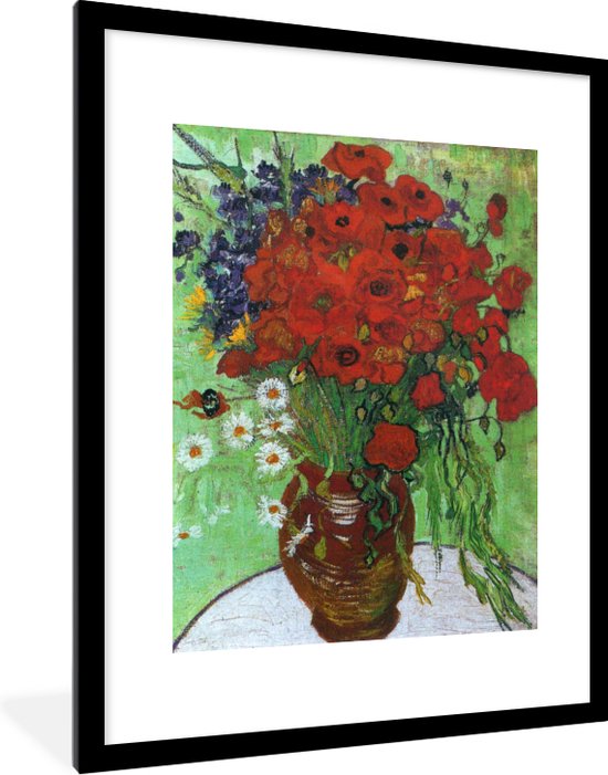 Fotolijst incl. Poster - Vaas met rode papavers en madeliefjes - Vincent van Gogh - 60x80 cm - Posterlijst