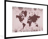 Fotolijst incl. Poster - Wereldkaart - Bloemen - Paars - 90x60 cm - Posterlijst