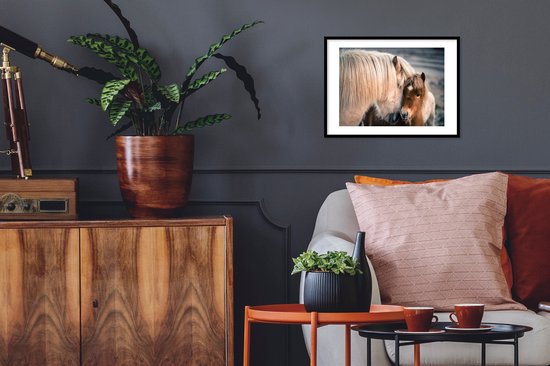Affiche avec cadre Poney - Poulain - Câlin - 40x30 cm