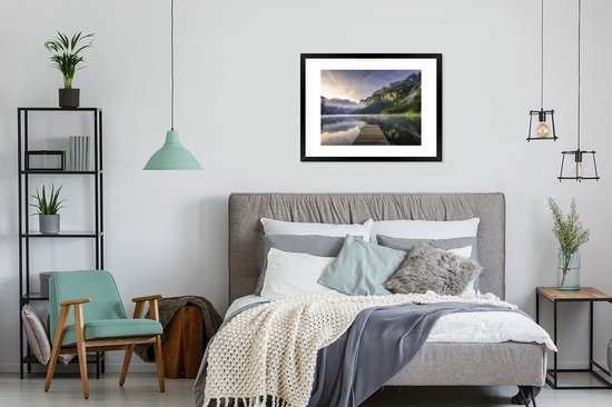 Photo encadrée - Lever de soleil sur le paysage calme en Autriche cadre photo noir avec passe-partout blanc 60x80 80x60 cm - Affiche encadrée (Décoration murale salon / chambre)
