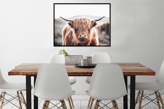 Fotolijst incl. Poster - Schotse Hooglander - Berg - Hoorn - 80x60 cm - Posterlijst