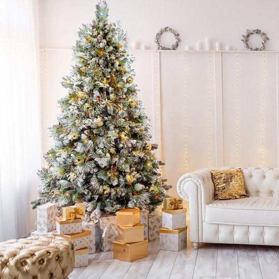 AG Kerstboom met verlichting & kerstversiering Sneeuw 210 cm 1150