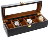 Boîte à montres en bois de Luxe FEDEC - Convient pour les Montres et les Bijoux - 6 compartiments avec 6 Oreillers - Marron