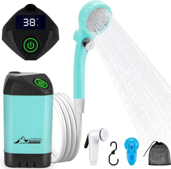 Camping Douche Kit, Oplaadbare Elektrische Buitendouche Pomp met Smart Digital Display Douchekop Mondstuk voor Kamperen, Wandelen, Reizen, Wassen