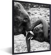 Fotolijst incl. Poster Zwart Wit- Olifant - Dieren - Natuur - Zwart wit - 60x80 cm - Posterlijst