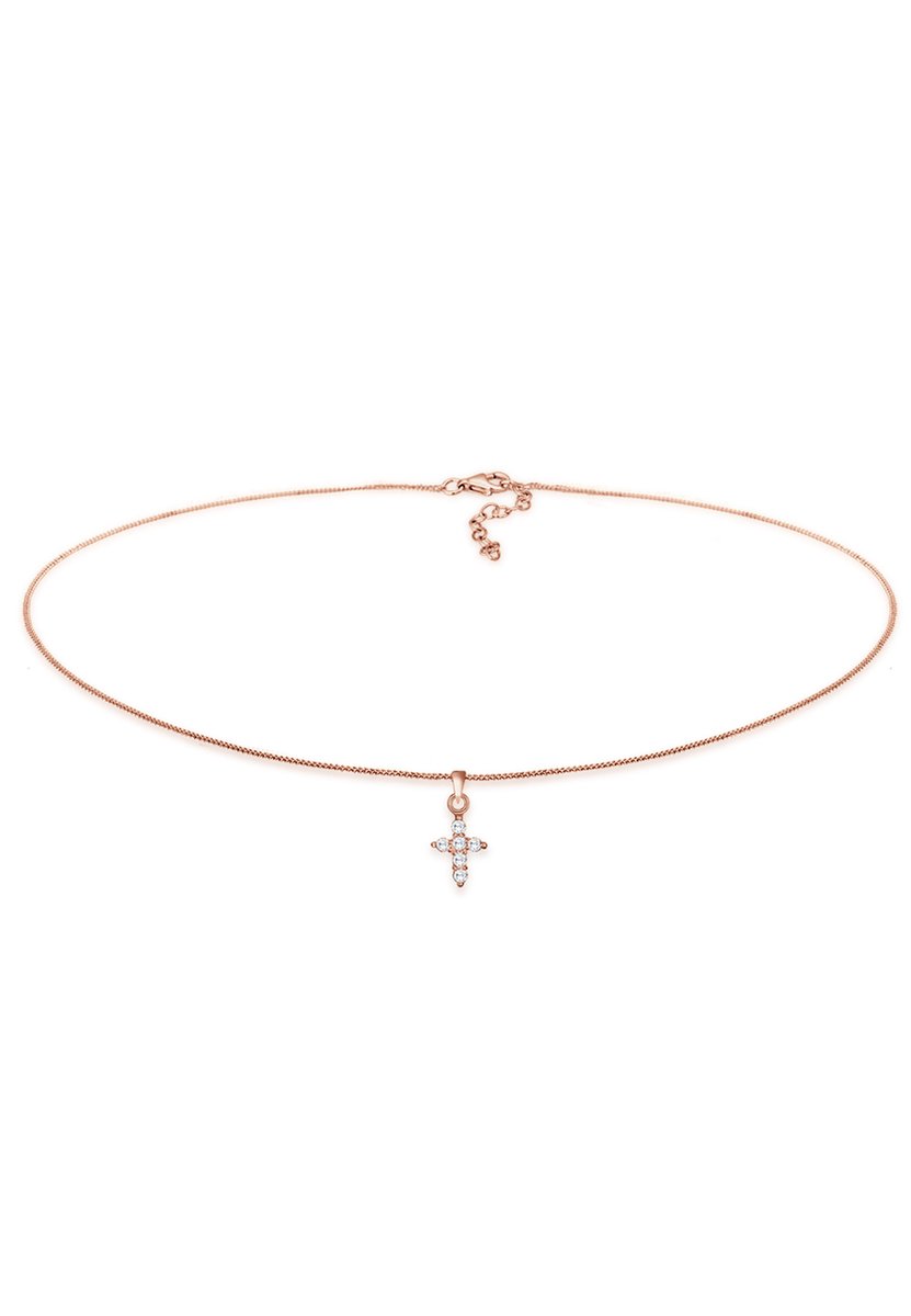 Elli - Halsketting - Dames Choker Kruis Religie met Zirkonia kristallen in 925 sterling zilver - Dames