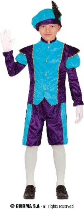 Fiestas Guirca - Pietenpak blauw paars 3-4 jaar - Welkom Sinterklaas - Pietenpak kinderen - intocht sinterklaas - Sinterklaas verkleden