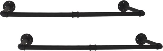 Kledingrek aan de Muur - Zwart - 2 Stuks - 81 x 29 cm - Kledingstangen - Muurkapstok - Kapstok voor aan de Muur