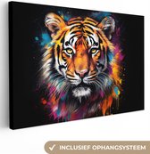 Canvas Schilderij Tijger - Graffiti - Dieren - Zwart - 90x60 cm - Wanddecoratie