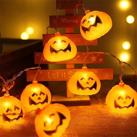 Halloween lichtsnoer pompoen - Halloween decoratie - Versiering voor binnen en buiten - 20 LEDS - 2 meter - Oranje/zwart