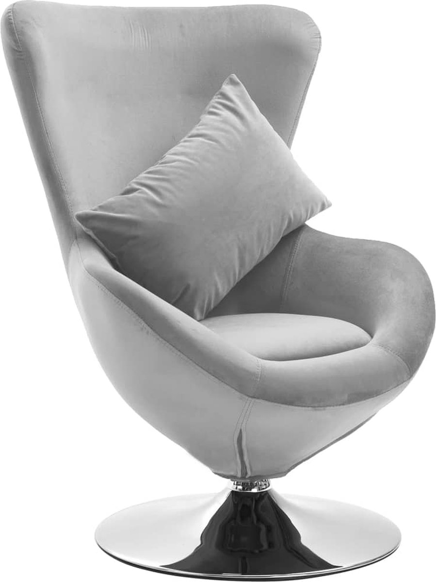 The Living Store Eivormige stoel Fluweel - 59 x 65 x 88 cm - Lichtgrijs |  bol