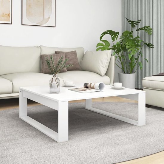 The Living Store Table basse 100x100x35 cm bois fini blanc - Table