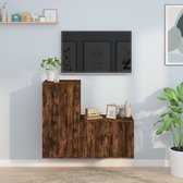 The Living Store Tv-meubelset Gerookt Eiken - Wandgemonteerd - 57x34.5x40cm - 40x34.5x80cm - Hoogwaardig hout